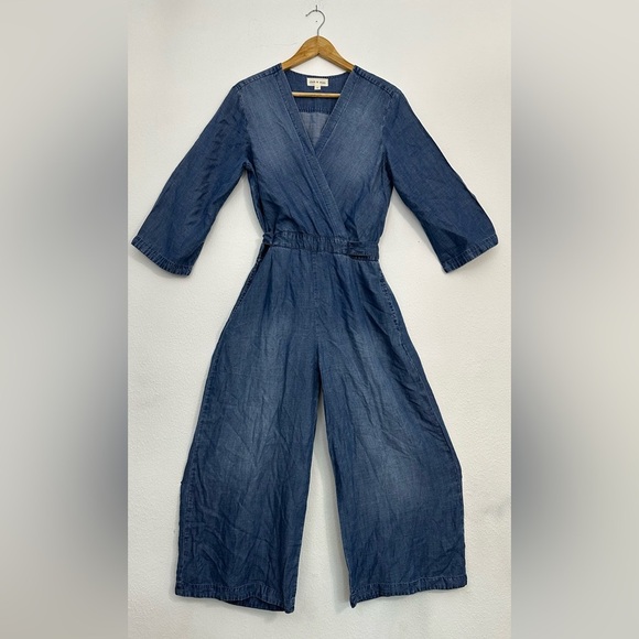 Anthropologie By Cloth & Stone Denim Blue Chambray Jumpsuit with Wide-Leg Design - Picture 10 of 13